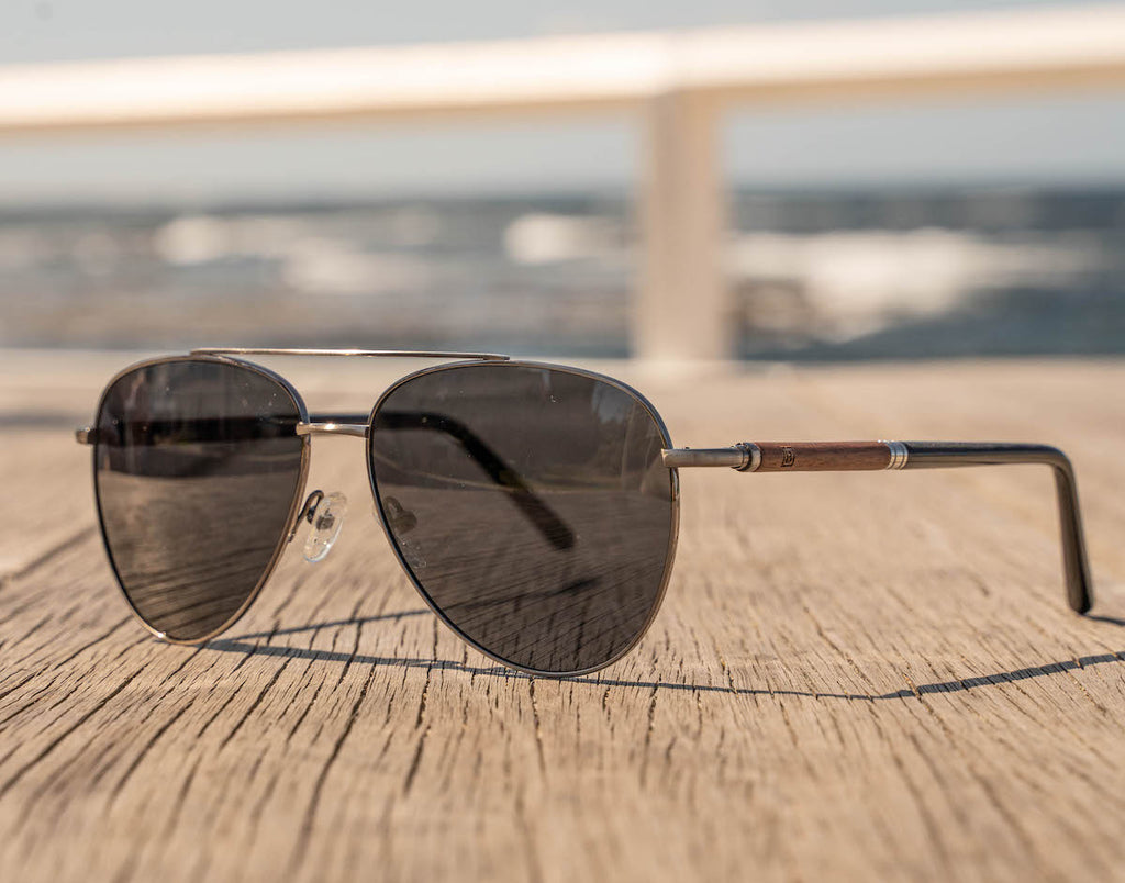 Stig - Titanium & Wood Aviator Sunglasses